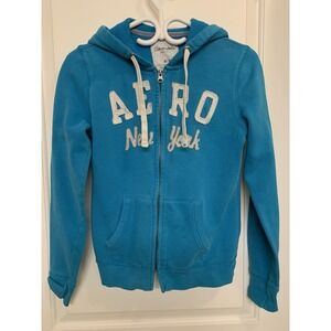 Y2K Aeropostale Hoodie Women's Small Blue Spell Out Aero New York